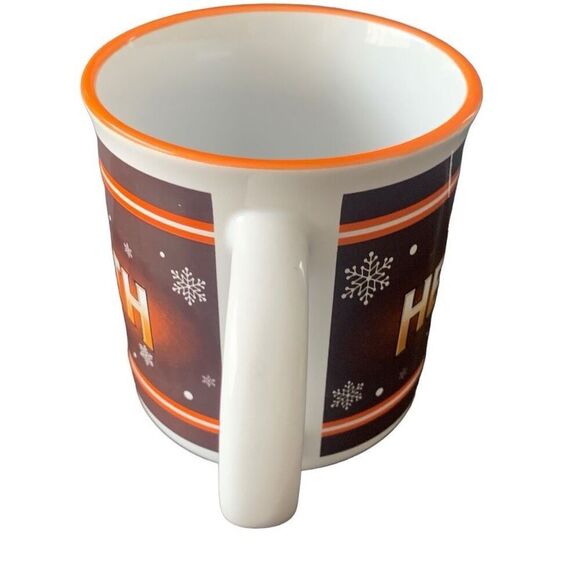 Pre Owned Heath Coffee Mug Cup White Brown Orange Snowflake Hershey Chocolate - Picture 6 of 10
